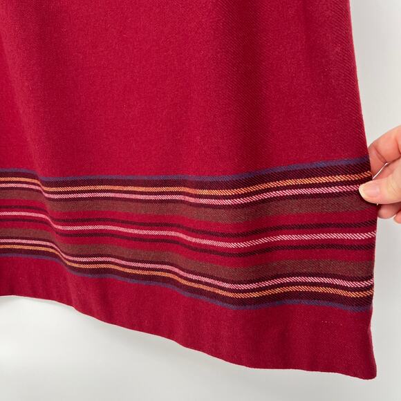 Vtg Eddie Bauer Wool Blanket Wrap Skirt Sz 10 Cranberry Red Multi Stripe Long - Picture 5 of 11